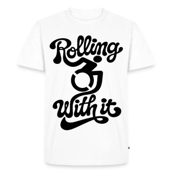 Rouler avec dans mon fauteuil roulant # - T-shirt Premium bio Homme - blanc - Devant - Nico (187cm)