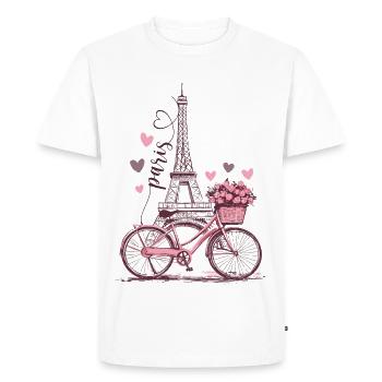 Paris Tour Eiffel Vélo Coeurs Fleurs France - T-shirt Premium bio Homme - blanc - Devant - Nico (187cm)