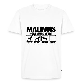 Le dicton belge de Malinois - Écoutez la parole - T-shirt Premium bio Homme - blanc - Devant - Nico (187cm)