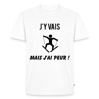 J y vais mais j ai peur T Shirt humour ski - T-shirt Premium bio Homme - blanc - Devant - Nico (187cm)