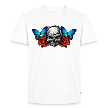 crâne crâne crâne de rose fleurs papillon - T-shirt Premium bio Homme - blanc - Devant - Nico (187cm)