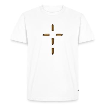 BULLET CROSS MUNITION CROISEMENT CHRISTIANITAIRE MILITAIRE - T-shirt Premium bio Homme - blanc - Devant - Nico (187cm)