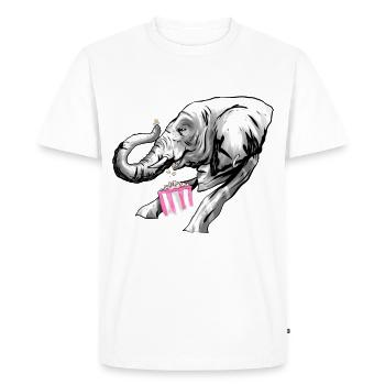 Grignoter éléphant avec écharpe et pop-corn - T-shirt Premium bio Homme - blanc - Devant - Nico (187cm)