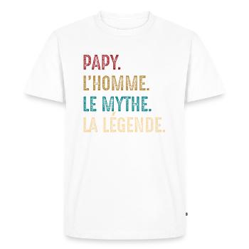 PAPY L'HOMME LE MYTHE LA LÉGENDE - T-shirt Premium bio Homme - blanc - Devant - Nico (187cm)
