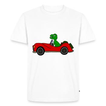 Tyrannosaurus Rex drives convertible - Men's Premium Organic T-Shirt - white - Front - Nico (187cm)