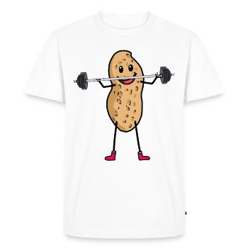 Cacahuète Athlète Haltères Bodybuilder Sport - T-shirt Premium bio Homme - blanc - Devant - Nico (187cm)