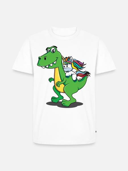 Enhjørning, Dino, Dinosaur, T-Rex, Enhjørning, Skjorte - Herre Premium økologisk T-shirt - hvid