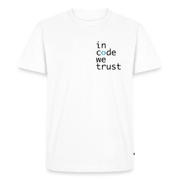 dans le code, nous l'espérons, développeur, codeur - T-shirt Premium bio Homme - blanc - Devant - Nico (187cm)