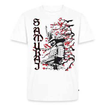 Samouraï aux fleurs de cerisier - T-shirt Premium bio Homme - blanc - Devant - Nico (187cm)