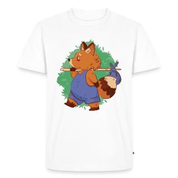 Douce randonnée de renard avec bâton de marche et sac - T-shirt Premium bio Homme - blanc - Devant - Nico (187cm)