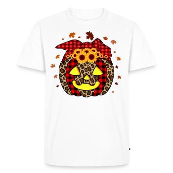 Citrouille Citrouille Lanterne Léopard à carreaux Halloween - T-shirt Premium bio Homme - blanc - Devant - Nico (187cm)