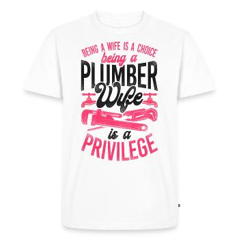 Plomberie Plombier Femme Mari - T-shirt Premium bio Homme - blanc - Devant - Nico (187cm)