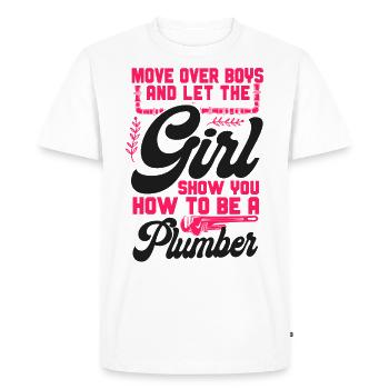Plombier de plomberie femme déménager - T-shirt Premium bio Homme - blanc - Devant - Nico (187cm)