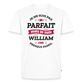 WILLIAM PARFAIT - PRENOM WILLIAM - T-shirt Premium bio Homme - blanc - Devant - Nico (187cm)