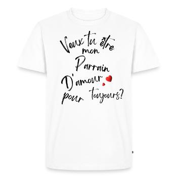 Veux tu être mon parrain d amour - T-shirt Premium bio Homme - blanc - Devant - Nico (187cm)