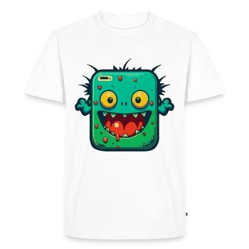 Monster Crash - Cheeky Green Tablet Monster - Men's Premium Organic T-Shirt - white - Front - Nico (187cm)