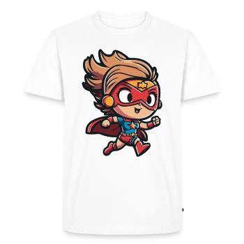 Super-héroïne mignonne avec une cape de style bande dessinée - T-shirt Premium bio Homme - blanc - Devant - Nico (187cm)