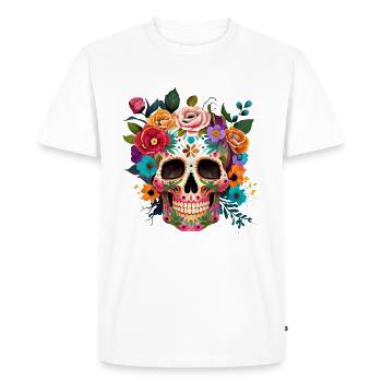 Crâne avec des fleurs - T-shirt Premium bio Homme - blanc - Devant - Nico (187cm)