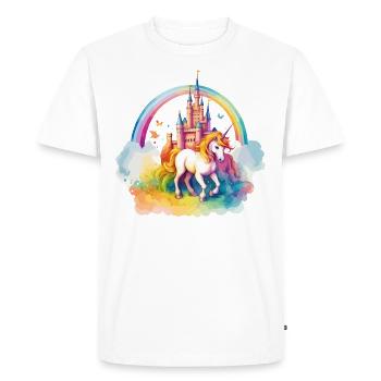 Unicorn Rainbow Castle Colorful Magic Fantasy - Men's Premium Organic T-Shirt - white - Front - Nico (187cm)