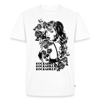 Rose Rockabilly Girl (2) - T-shirt Premium bio Homme - blanc - Devant - Nico (187cm)