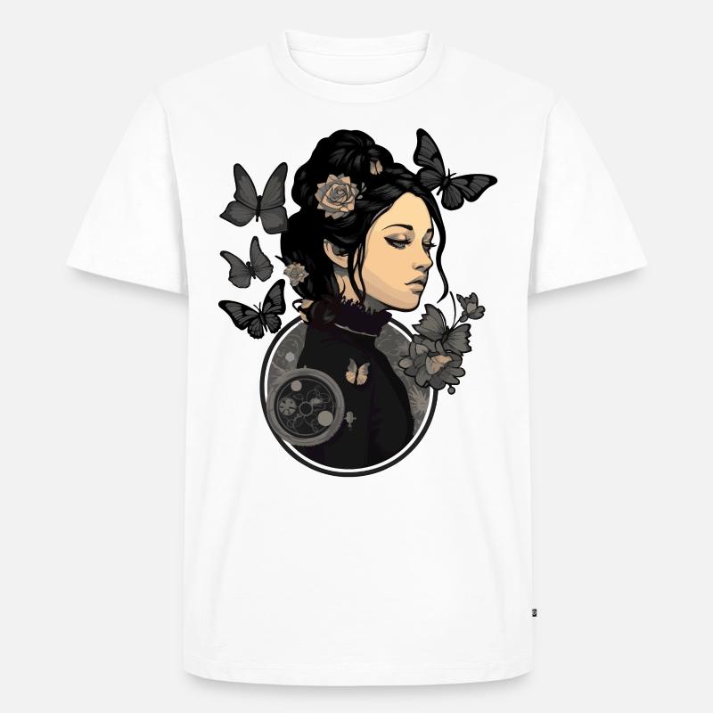 Gothic Mädchen mit ästhetischen Schmetterlingen - - Männer Premium Bio T-Shirt - Weiß