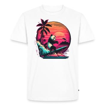 Synthwave surfing Panda Sunset - Men's Premium Organic T-Shirt - white - Front - Nico (187cm)