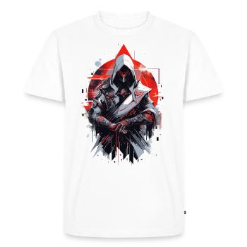 Epic Gamer Cyber Assassin from Asia in front of Moon - Men's Premium Organic T-Shirt - white - Front - Nico (187cm)