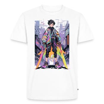 Shibuya: Cool Anime Boy avec épée japonaise - T-shirt Premium bio Homme - blanc - Devant - Nico (187cm)