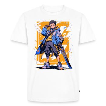 Shibuya: Cool Anime Boy avec épée japonaise - T-shirt Premium bio Homme - blanc - Devant - Nico (187cm)
