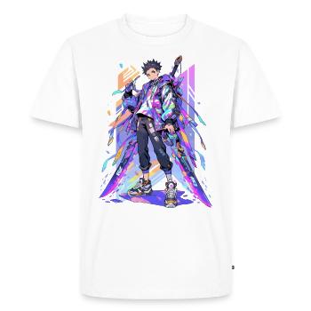 Shibuya: Cool Anime Boy avec épée japonaise - T-shirt Premium bio Homme - blanc - Devant - Nico (187cm)