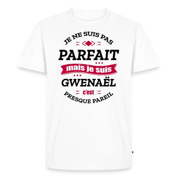 GWENAËL PARFAIT - PRENOM GWENAËL - T-shirt Premium bio Homme - blanc - Devant - Nico (187cm)