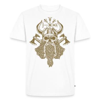 Viking Warrior Crâne Barbe Axes Runes Vegvisir - T-shirt Premium bio Homme - blanc - Devant - Nico (187cm)