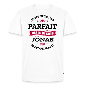JONAS PARFAIT - PRENOM JONAS - T-shirt Premium bio Homme - blanc - Devant - Nico (187cm)