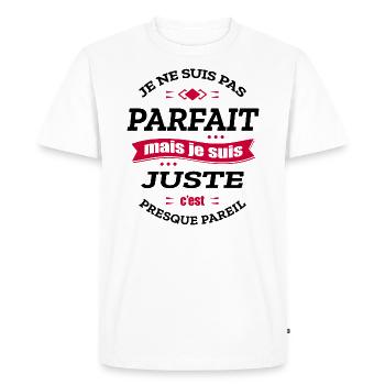 JUSTE PARFAIT - PRENOM JUSTE - T-shirt Premium bio Homme - blanc - Devant - Nico (187cm)