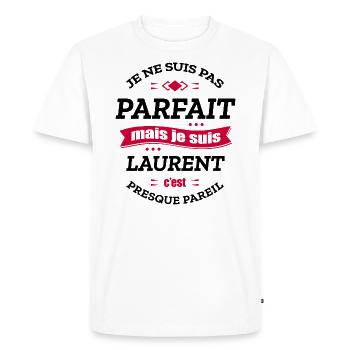 LAURENT PARFAIT - PRENOM LAURENT - T-shirt Premium bio Homme - blanc - Devant - Nico (187cm)