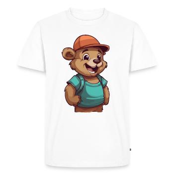 Mignon ours de dessin animé avec casquette: compagnon câlin - T-shirt Premium bio Homme - blanc - Devant - Nico (187cm)
