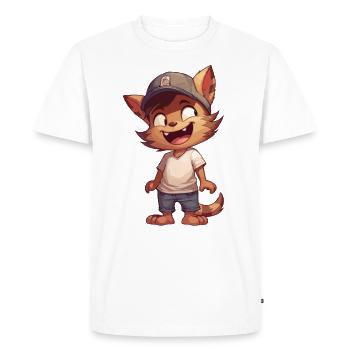 Chat de dessin animé mignon avec casquette Compagnon câlin - T-shirt Premium bio Homme - blanc - Devant - Nico (187cm)