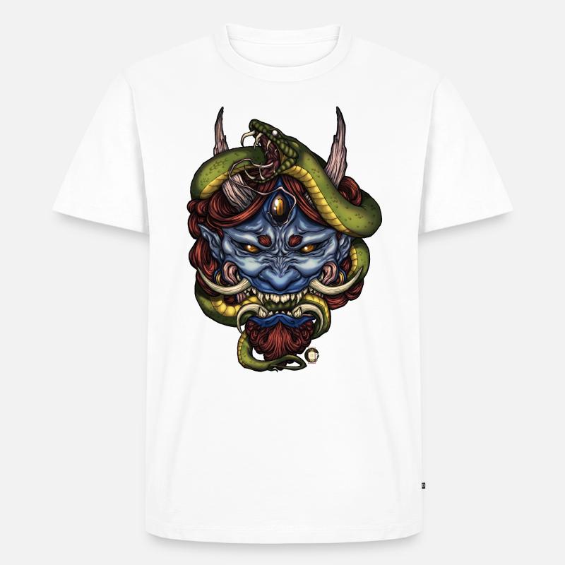 Schlangenblauer Oni-Dämon - Männer Premium Bio T-Shirt - Weiß