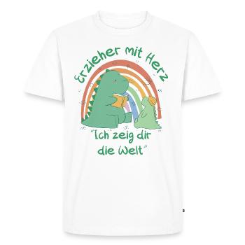 Erzieher mit Herz - Ich zeig dir die Welt - Männer Premium Bio T-Shirt - Weiß - Vorne - Nico (187cm)