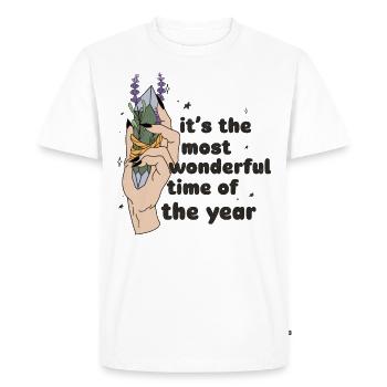 Main rétro d’Halloween avec sorcières en cristal et fleurs - T-shirt Premium bio Homme - blanc - Devant - Nico (187cm)