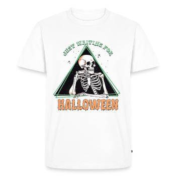 Squelette effrayant « J’attends juste Halloween » - T-shirt Premium bio Homme - blanc - Devant - Nico (187cm)