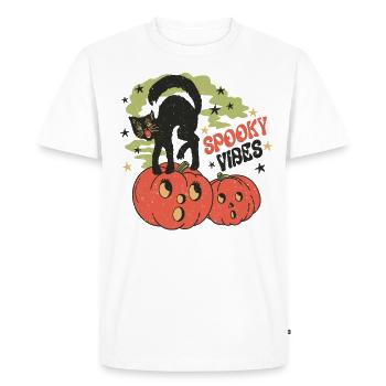 Halloween Retro Black Cat « Spooky Vibes » - T-shirt Premium bio Homme - blanc - Devant - Nico (187cm)