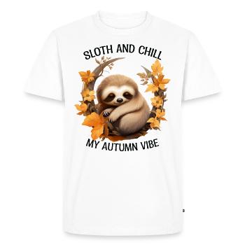 Chilled autumn sloth on branch Autmun vibes - Men's Premium Organic T-Shirt - white - Front - Nico (187cm)
