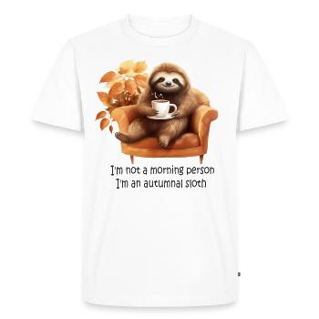Cute autumn sloth with coffee for coffee drinkers - Men's Premium Organic T-Shirt - white - Front - Nico (187cm)