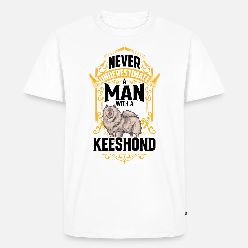 Mann mit Wolfsspitz Deutscher Spitz - Männer Premium Bio T-Shirt - Weiß