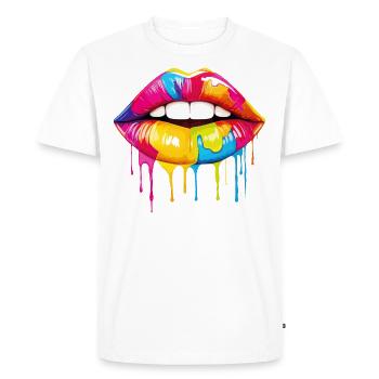 Lips Colorful Lipstick Kissing Lips Pop Art Art - Men's Premium Organic T-Shirt - white - Front - Nico (187cm)