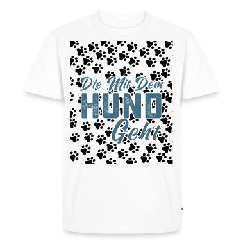 Qui va avec le chien. Propriétaire de chien.chien. - T-shirt Premium bio Homme - blanc - Devant - Nico (187cm)