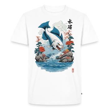 Ukiyo-E Catfish Japon Chat Streetwear Style - T-shirt Premium bio Homme - blanc - Devant - Nico (187cm)