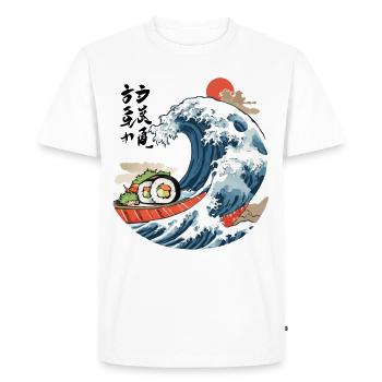 Sushi Ukiyo-E Wave Retro Japan Art - T-shirt Premium bio Homme - blanc - Devant - Nico (187cm)