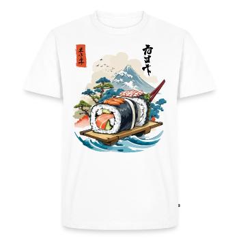 Conception d’œuvres d’art Ukiyo-E Sushi - T-shirt Premium bio Homme - blanc - Devant - Nico (187cm)